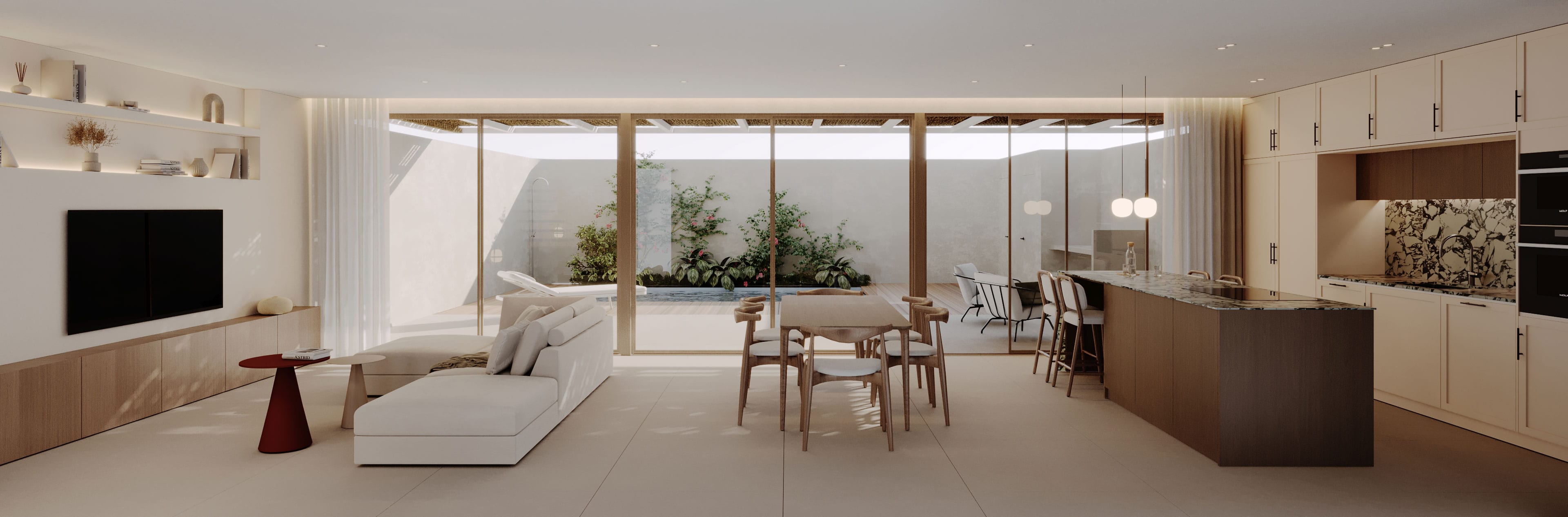 vusta general de los espacios salón y cocina Labona Estudio 